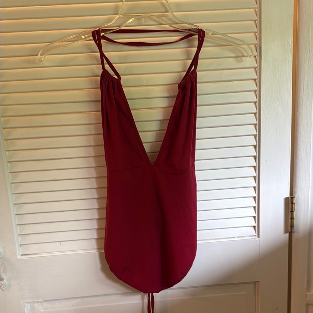 Deep Red Plunge Swimsuit